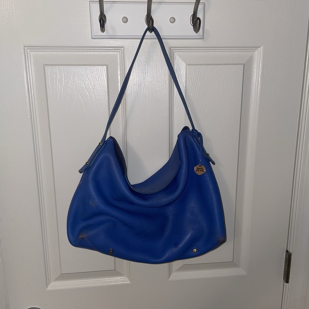 J.Mclaughlin Blue Pebbled Leather Shoulder Bag Purse Handbag With Pouch